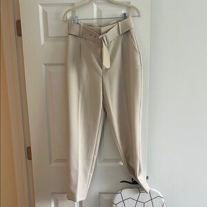 Zara Beige Belted Women's Trousers